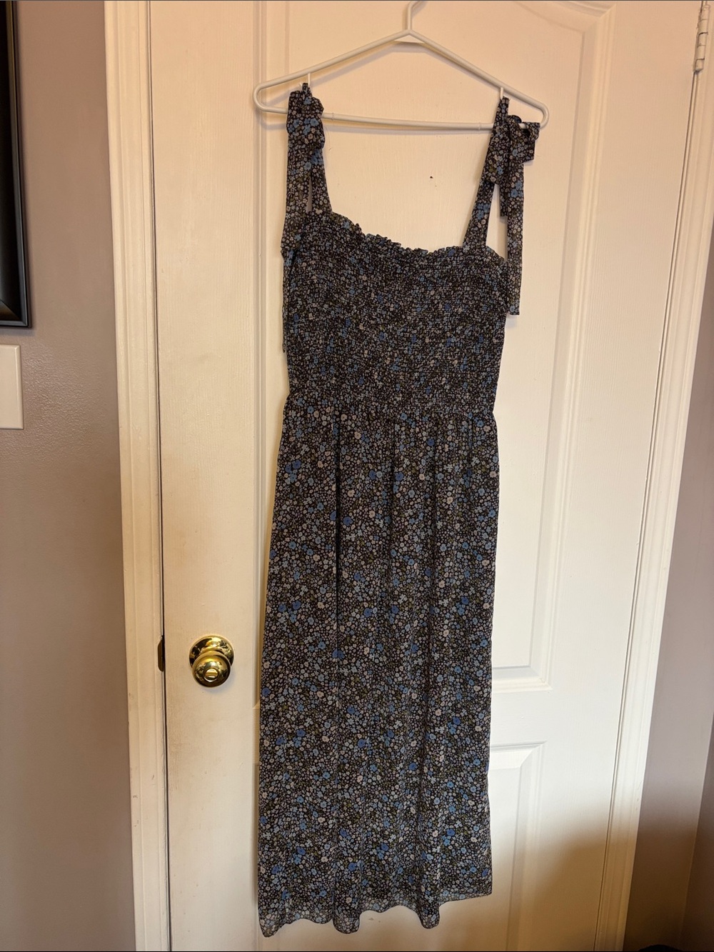 Aritzia Blue Floral Maxi Dress with Tie Straps
